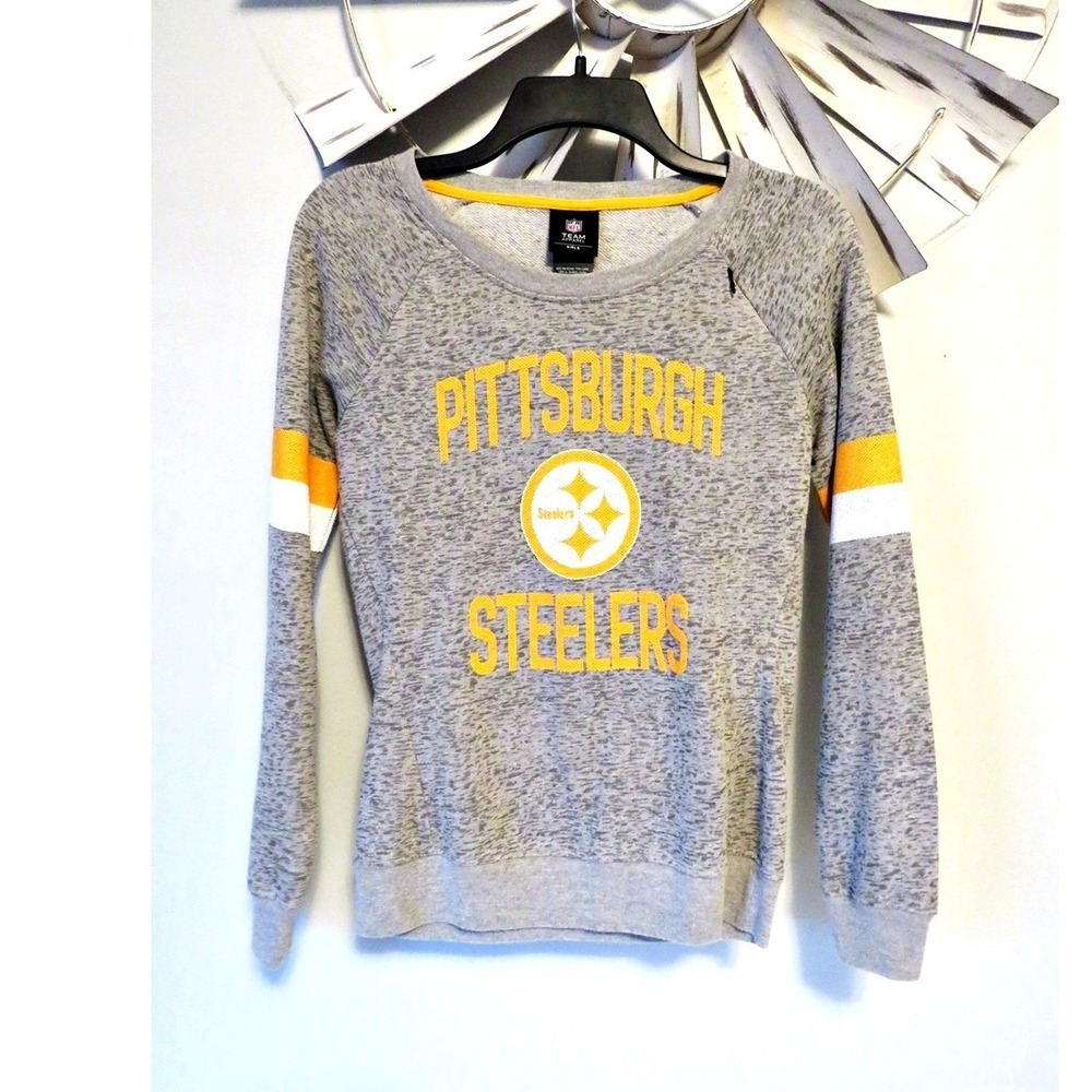 Official NFL Girl L (14) Pittsburgh Steelers Heathered Gray Long Sleeve Shirt
